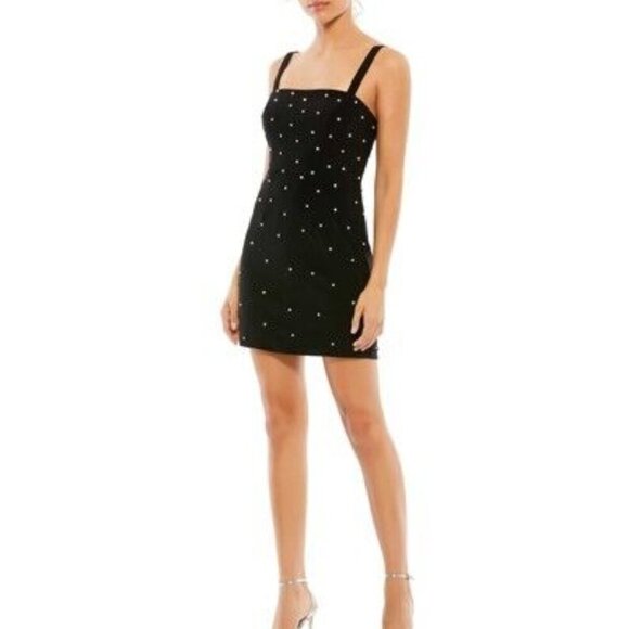 Ieena Mac Duggal Black Crystal Embellished Cocktail Minidress